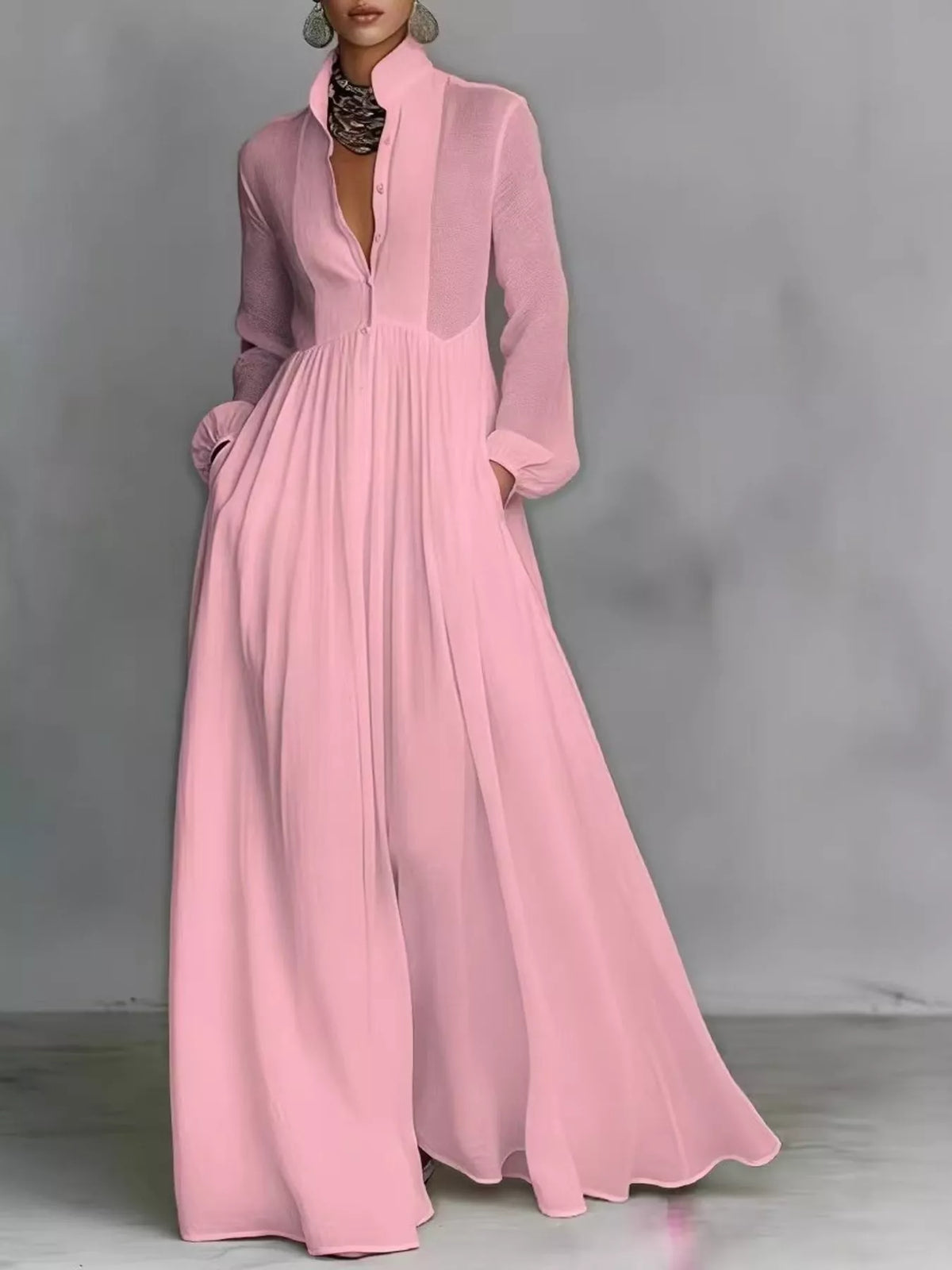 Full Size Long-Sleeve Button Front Maxi Dress Plus Size - alternate view 31
