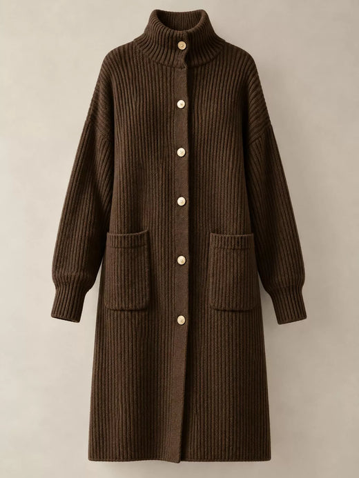Ribbed Knit Turtleneck Button Up Longline Cardigan - alternate view 5