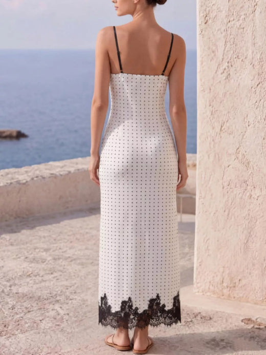 Polka Dot Lace Trim Spaghetti Strap Maxi Dress - alternate view 2