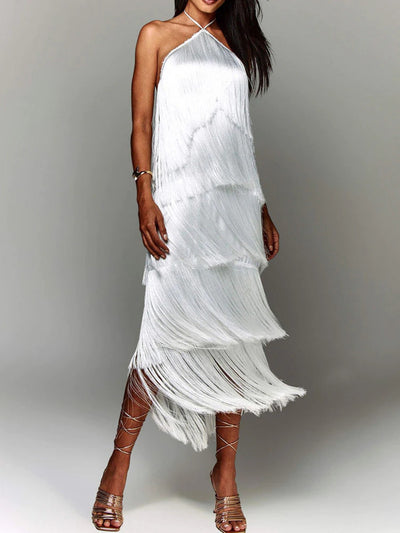 Fringe Halter Neck Sleeveless Maxi Dress - alternate view 7