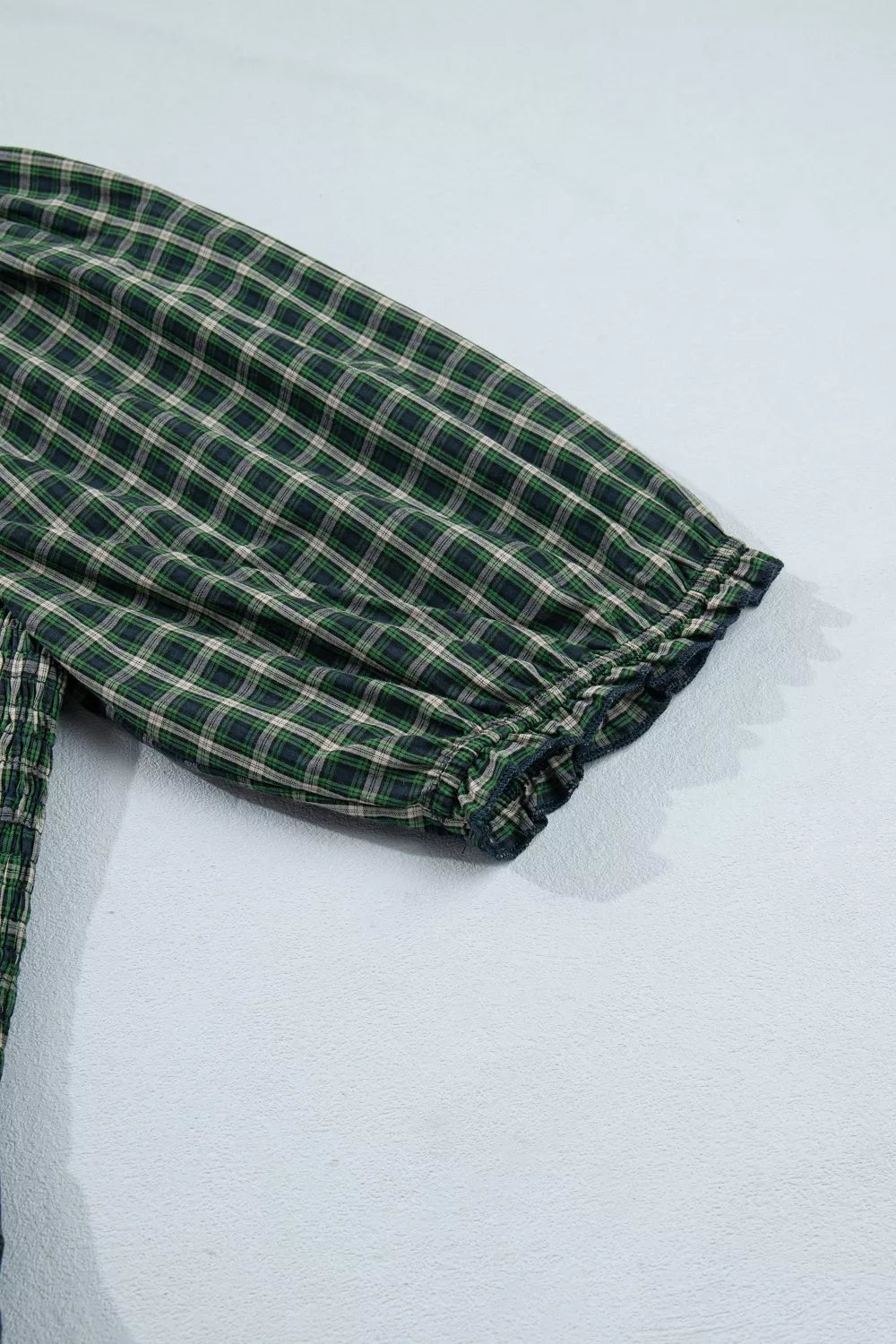 Plaid Square Neck Shirred High Waist Ruffle Hem Maxi Dress - alternate view 9