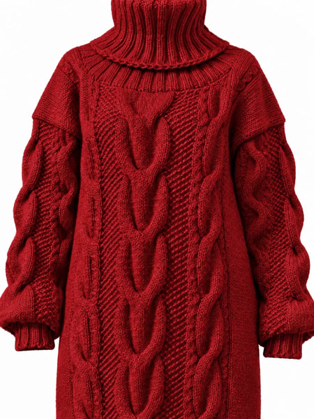 Full Size Oversized Chunky Cable Knit Turtleneck Sweater Dress Plus Size - alternate view 12