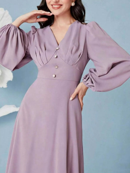 V-Neck Balloon Sleeve Maxi Dress - alternate view 2