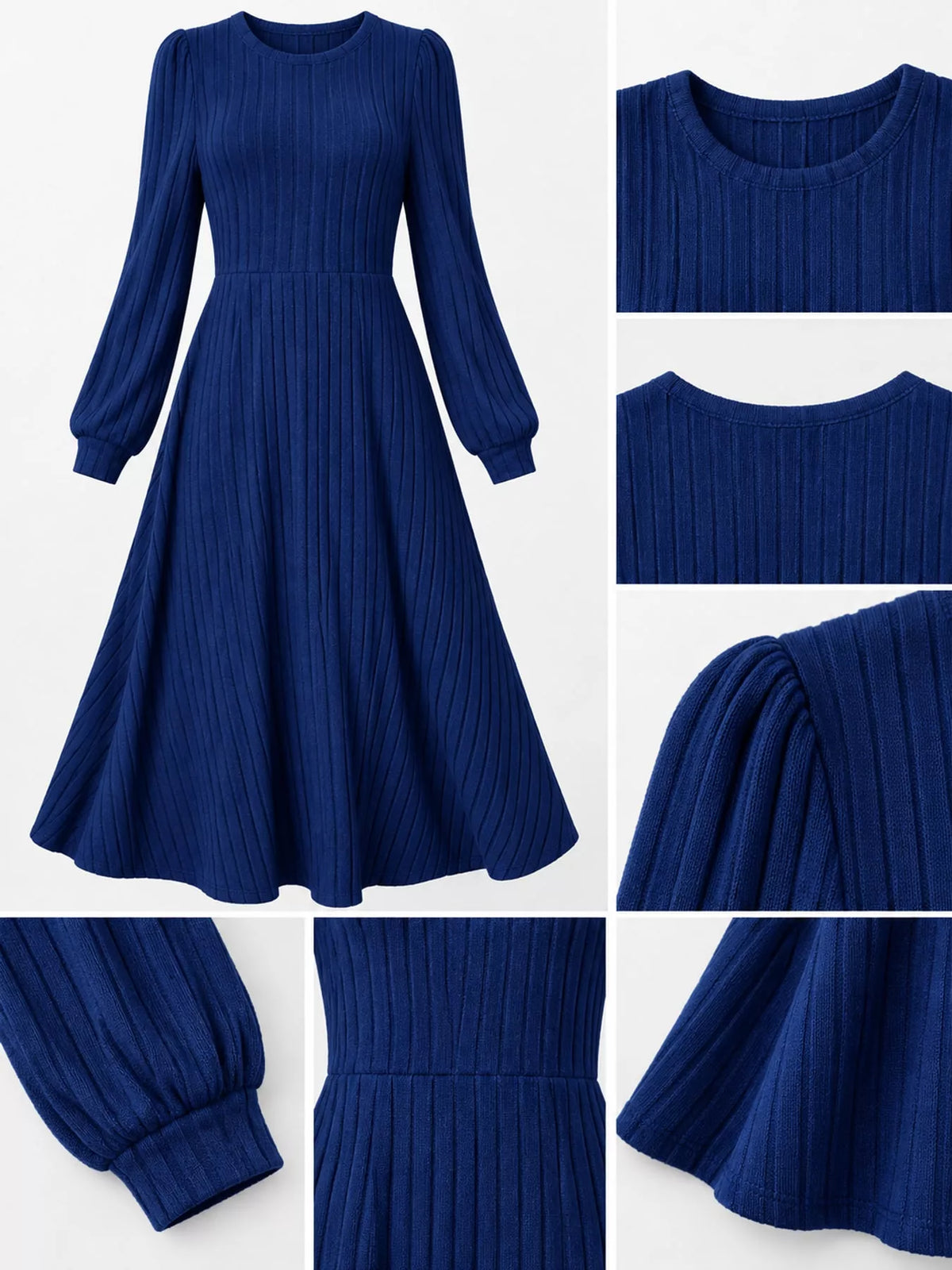 Ribbed Knit Long Sleeve A-Line Midi Dress - alternate view 23