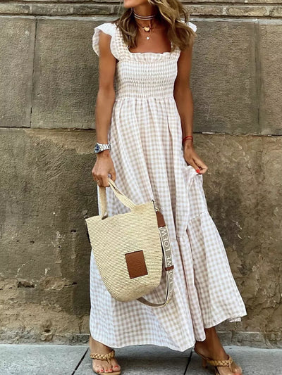 Gingham Smocked Ruffle Maxi Dress - alternate view 2