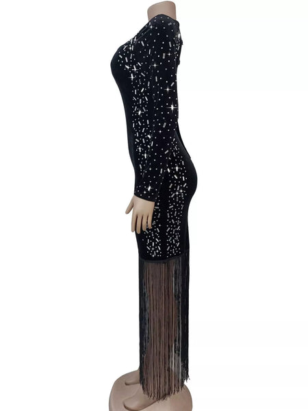 Asymmetrical Rhinestone Fringe Dress - alternate view 4