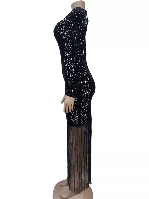 Asymmetrical Rhinestone Fringe Dress - alternate view 4
