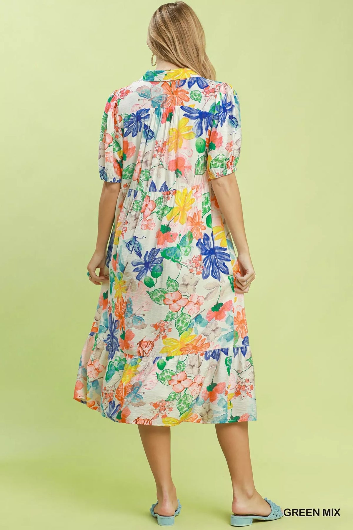 Watercolor Floral Tiered Midi Dress - alternate view 3