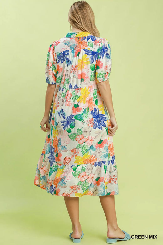 Watercolor Floral Tiered Midi Dress - alternate view 3