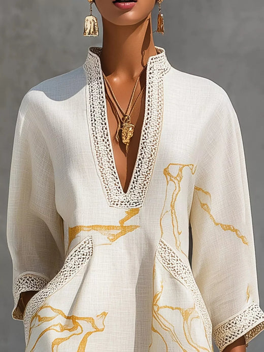 Notched 3/4 Sleeve Mini Dress - alternate view 4