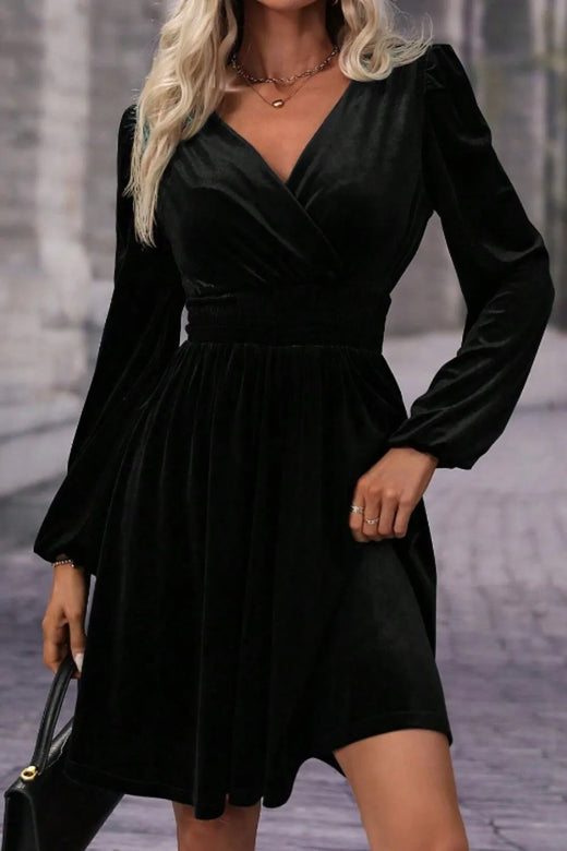 Surplice Long Sleeve Velvet Dress - alternate view 3