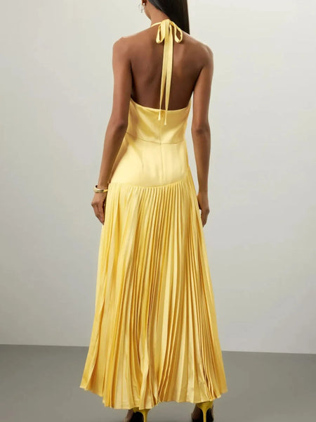 Pleated Halter Neck Sleeveless Maxi Dress - alternate view 7