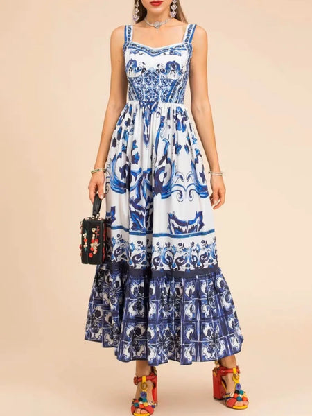 Smocked Printed Wide Strap Dress - alternate view 2