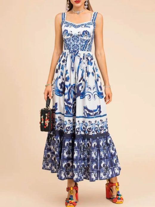 Smocked Printed Wide Strap Dress - alternate view 2