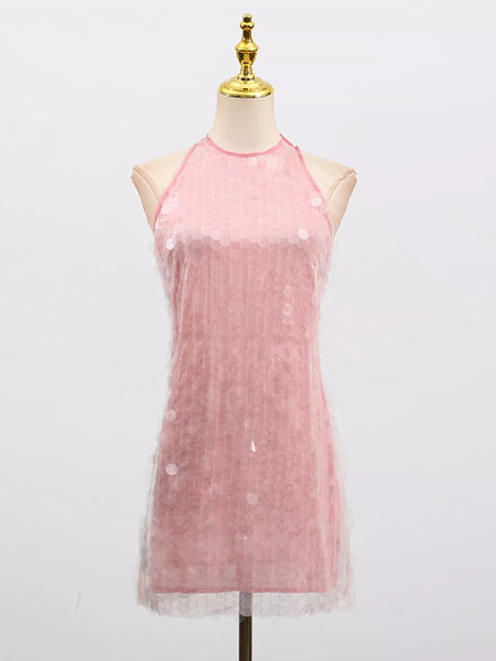 Sequin Halter Neck Sleeveless Mini Dress - alternate view 3