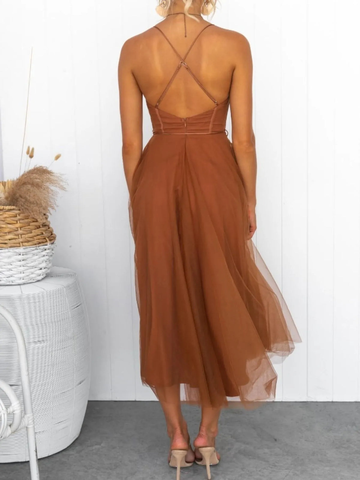 Sweetheart Neck Tulle Midi Dress - alternate view 4