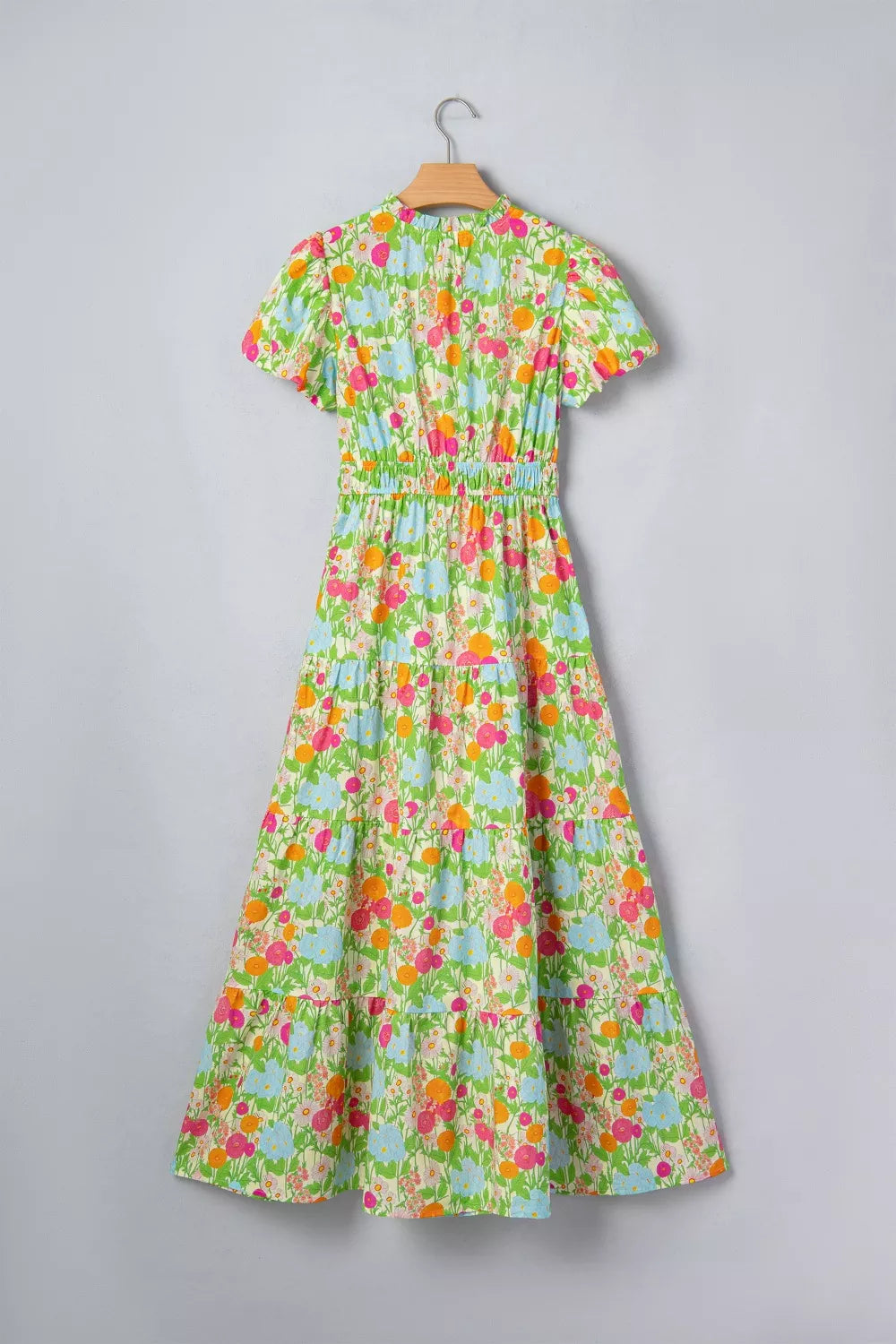 Floral Print V Neck Short Puff Sleeve Cotton Maxi Dress - alternate view 3