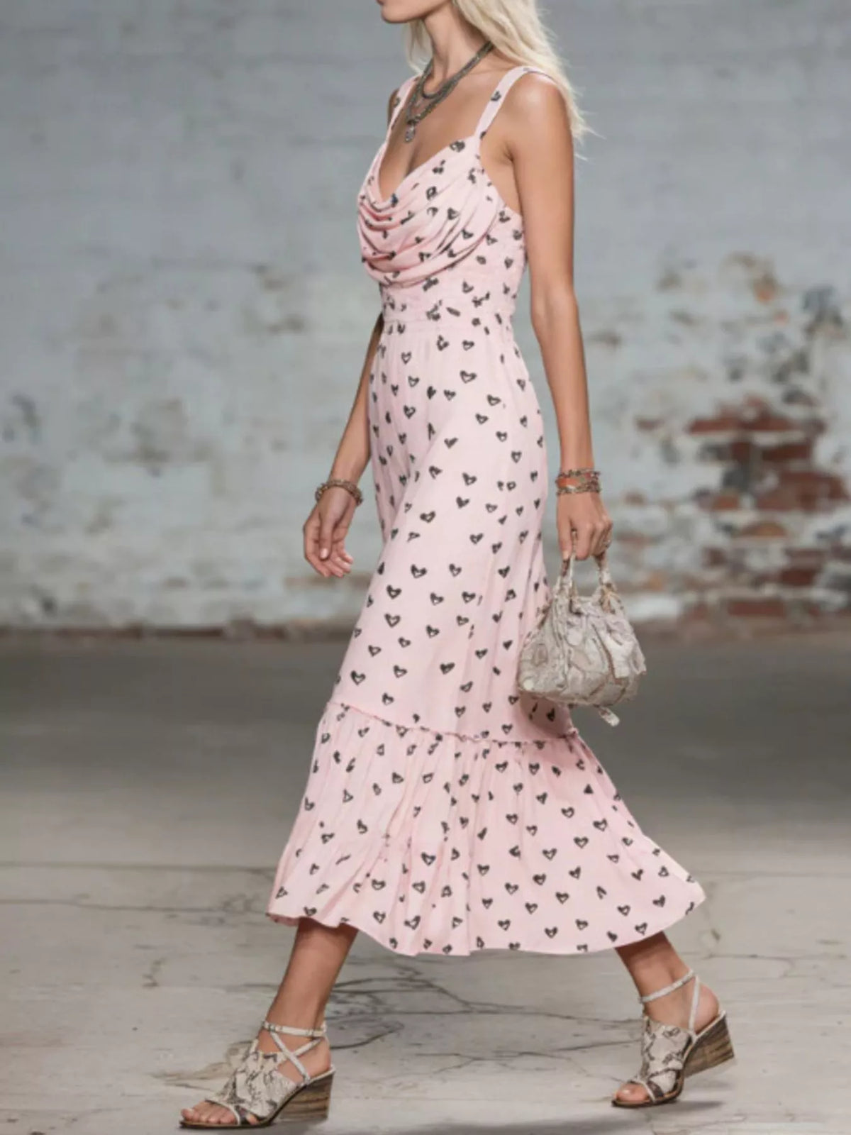 Heart-Print Cowl Neck Midi Dress - alternate view 2