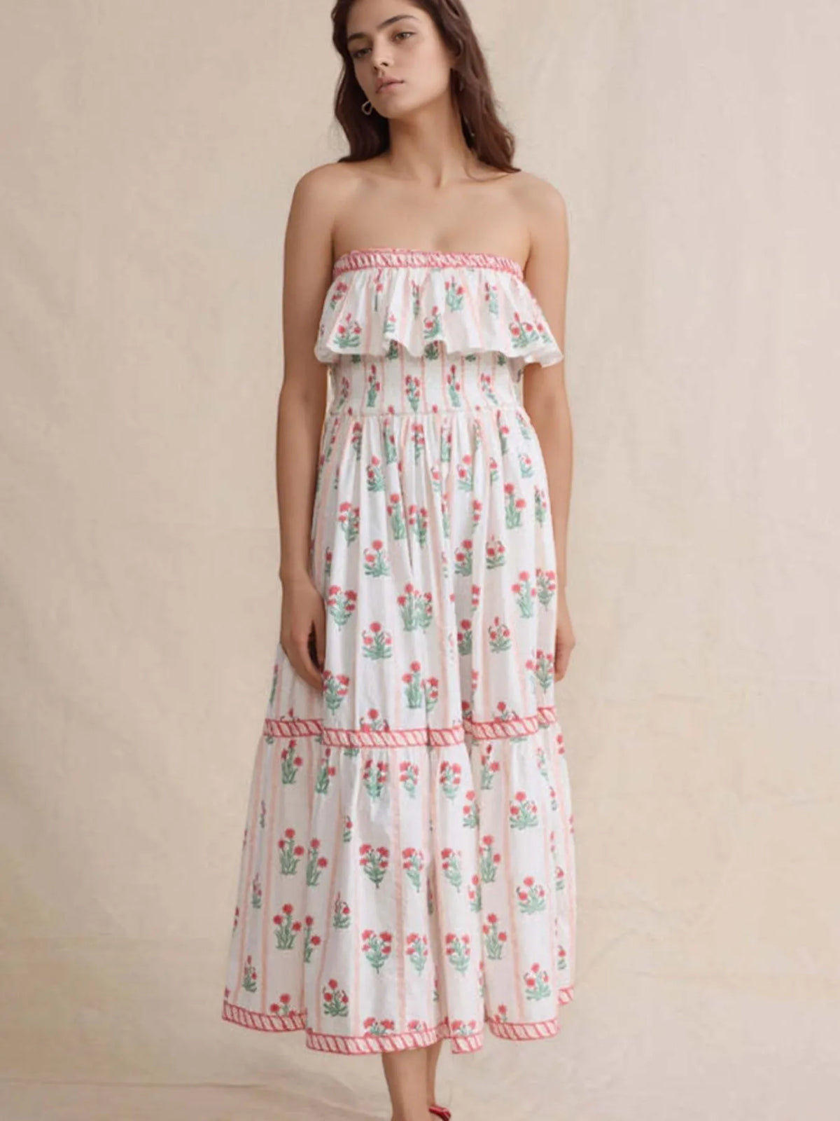 Floral Strapless Ruffle Dress - alternate view 2