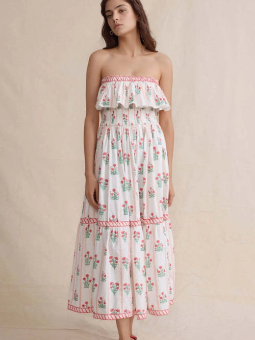 Floral Strapless Ruffle Dress - alternate view 2