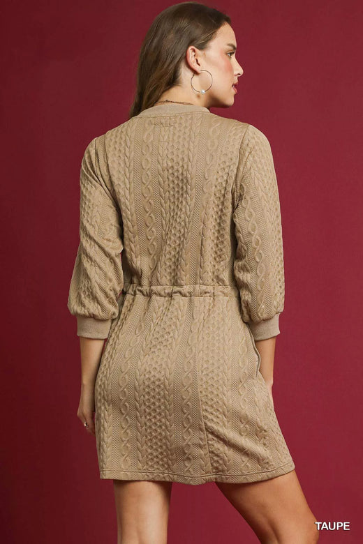 Umgee Drawstring Cable Knit Mini Dress with Pockets - alternate view 3