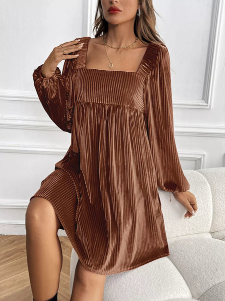 Velvet Square Neck Long Sleeve Dress - alternate view 4