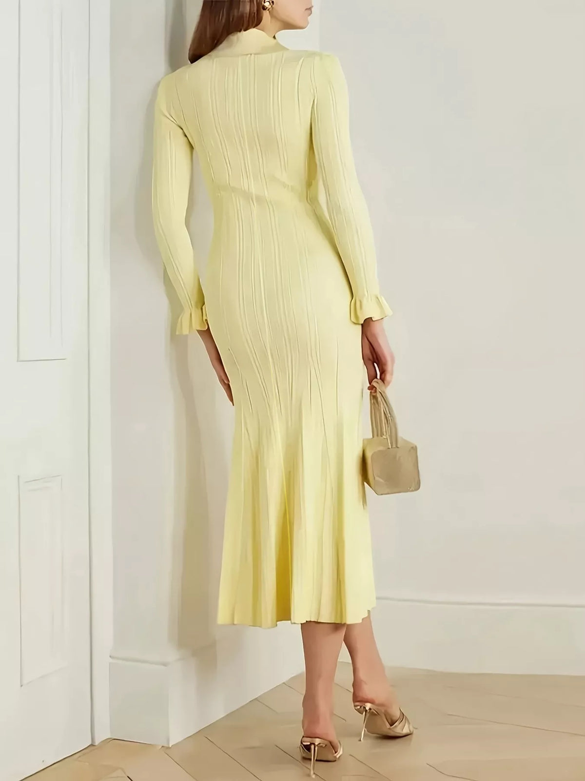 Button-Down Flounce Sleeve Sweater Dress - alternate view 2