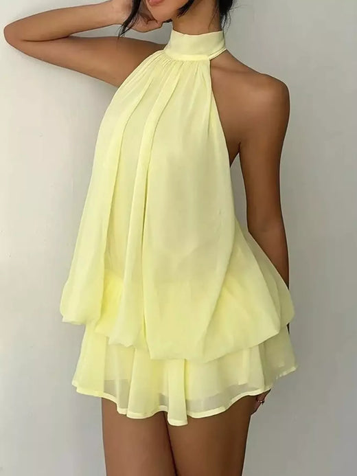 Halter Neck Chiffon Mini Dress