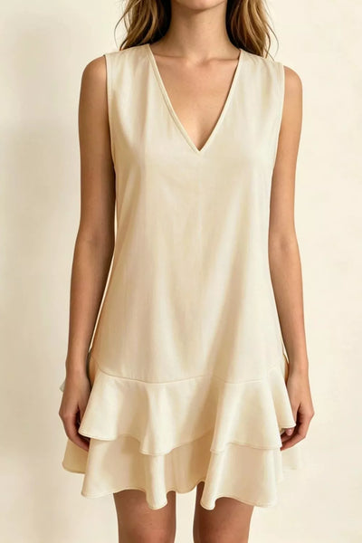 Sleeveless V-Neck Ruffle Hem Mini Dress