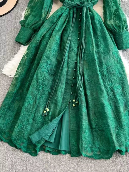 Lace Tie Waist Long Sleeve Dress - alternate view 6