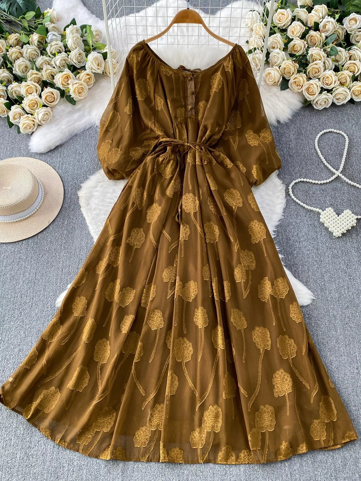 Button Front Puff Sleeve Chiffon Dress - alternate view 20