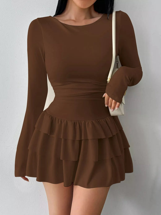 Layered Ruffle Long Sleeve Mini Dress - alternate view 5