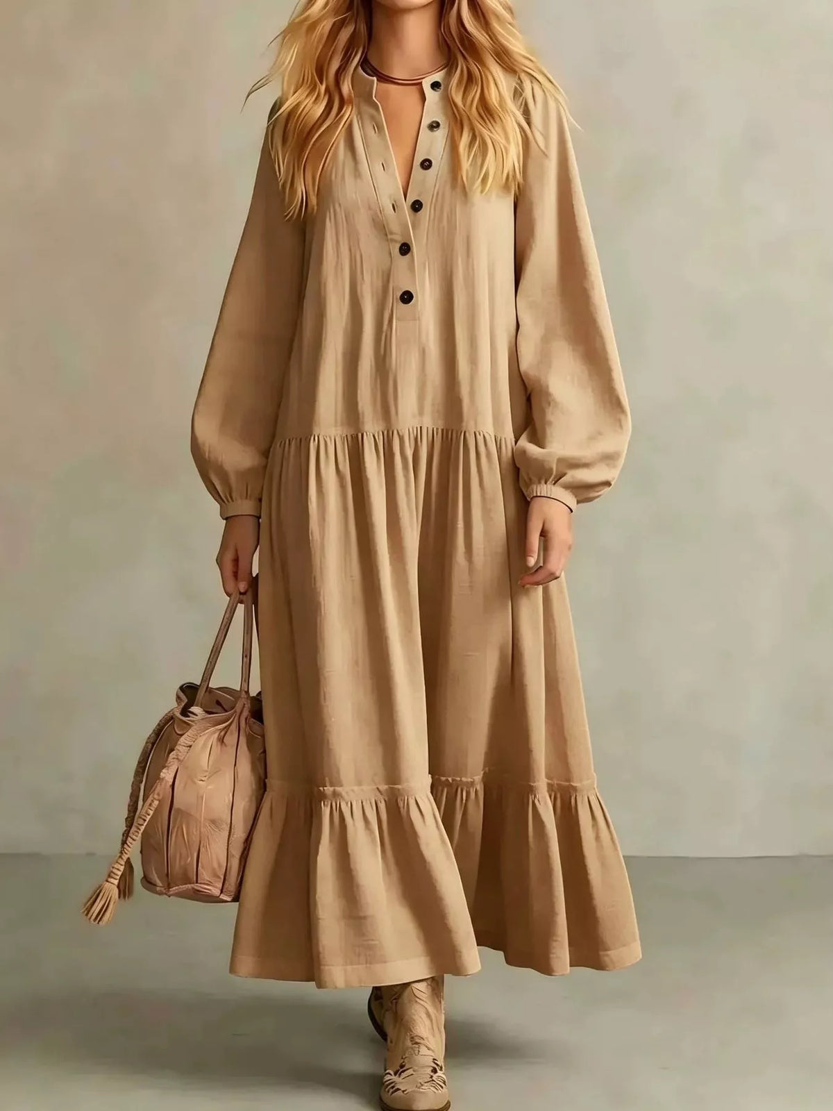 Button Front Tiered Maxi Dress - alternate view 10