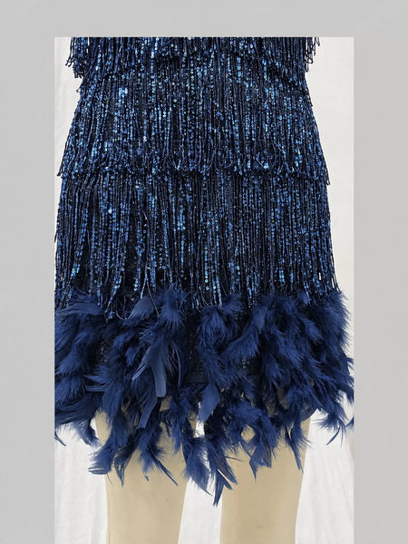 Full Size Feather Fringe Sequin Mini Dress Plus Size - alternate view 20