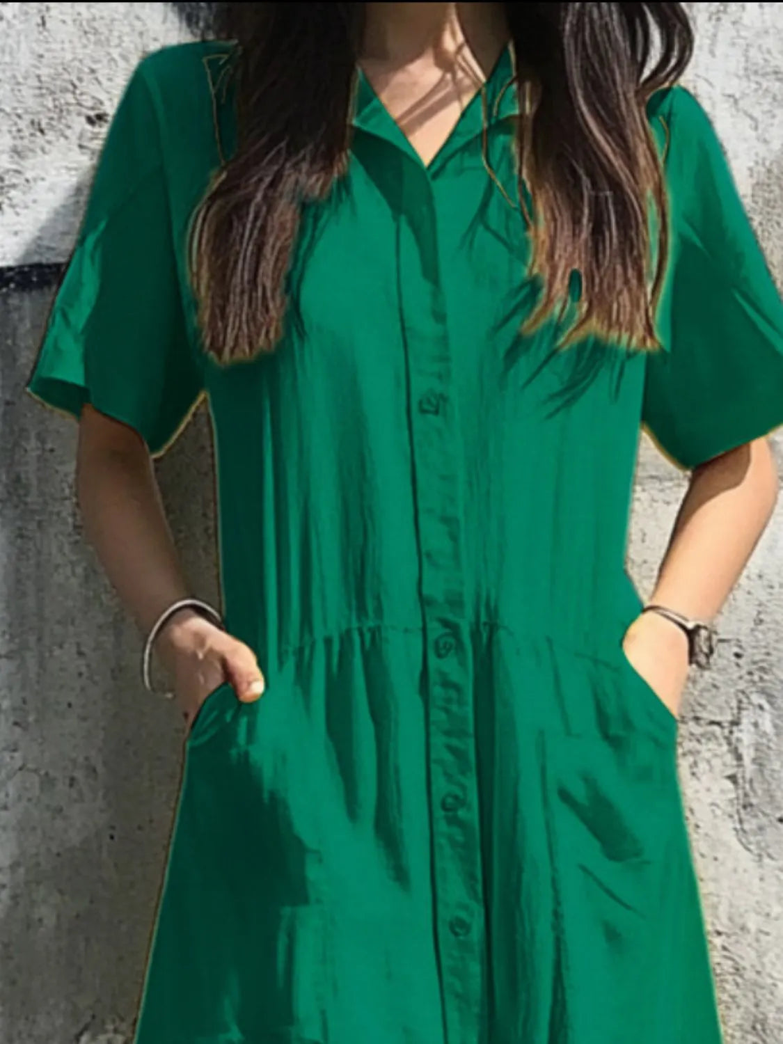 Button Front Short Sleeve Midi Dress - alternate view 12
