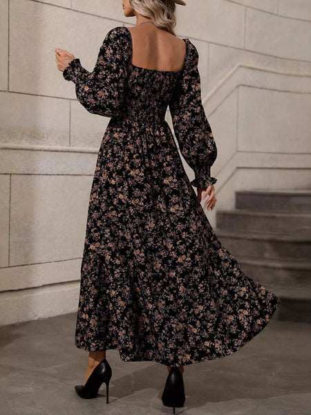 Floral Print Square Neck Smocked Midi Dress - alternate view 6