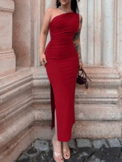 One-Shoulder Ruched Bodycon Slit Dress - alternate view 11