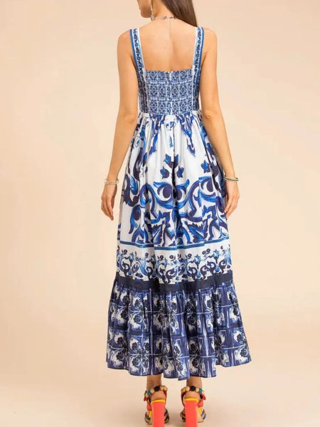 Smocked Printed Wide Strap Dress - alternate view 5