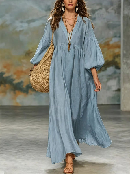 Full Size Notched 3/4 Sleeve Maxi Dress Plus Size - alternate view 4