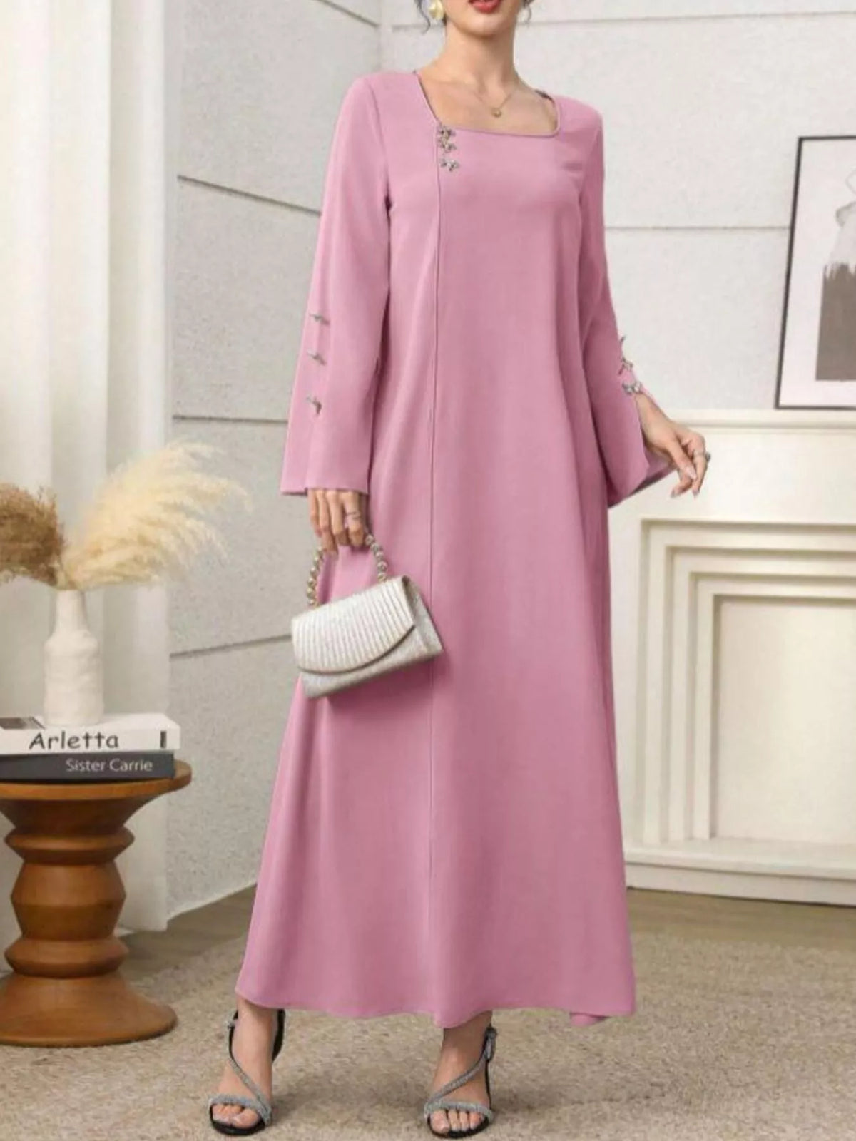 Square Neck Long Sleeve Maxi Dress - alternate view 4