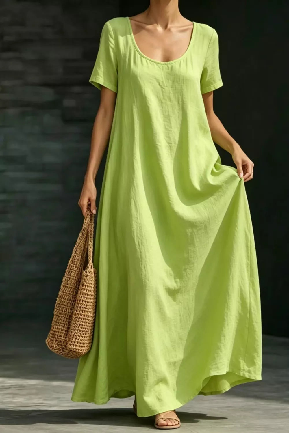 Full Size Casual Loose Short Sleeve Maxi Dress - alternate view 3