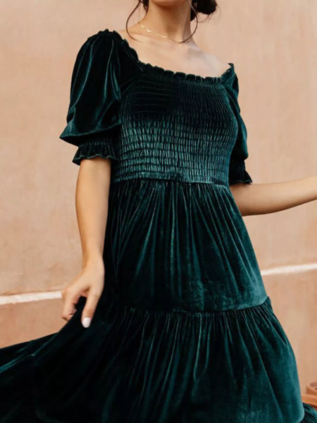Velvet Smocked Tiered Midi Dress - alternate view 12