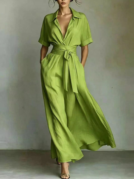 Collared Neck Maxi Shirt Dress - alternate view 10