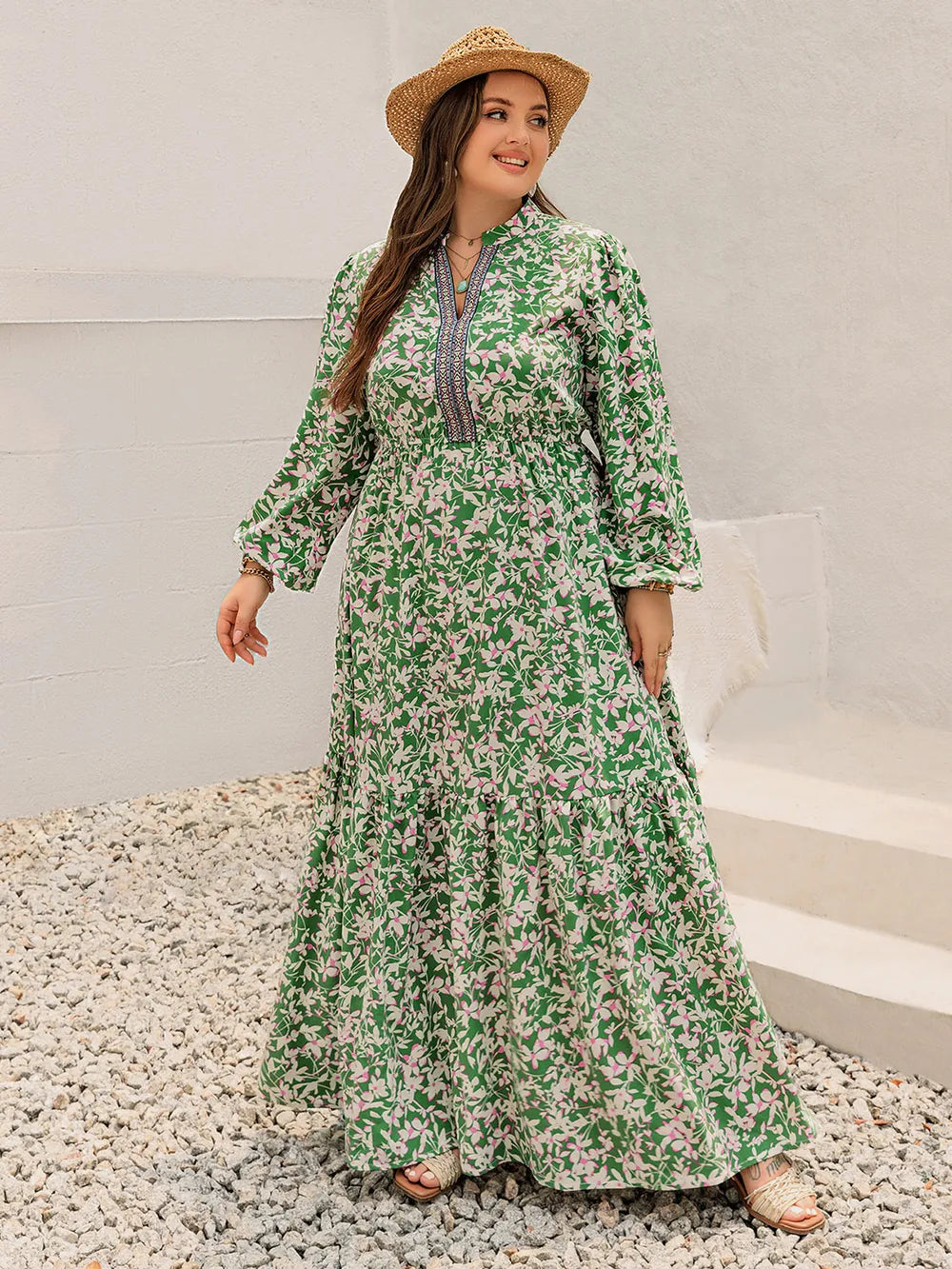 Notched Long Sleeve Maxi Dress - alternate view 8