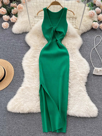 Knot Back Sleeveless Knit Bodycon Midi Dres - alternate view 19