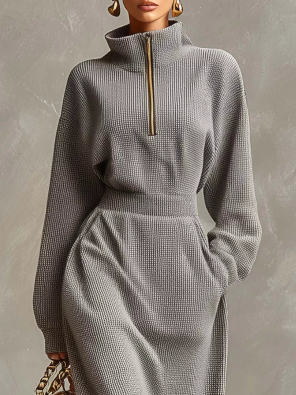 Waffle Knit Quarter-Zip Midi Dress - alternate view 2