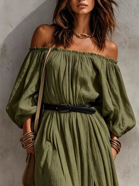 Boho Off-Shoulder Maxi Dress with Side Slit - alternate view 1