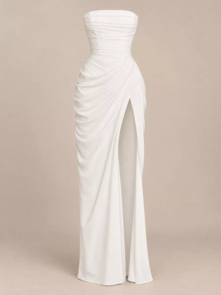 Elegant Strapless Ruched High-Slit Evening Dress - alternate view 13