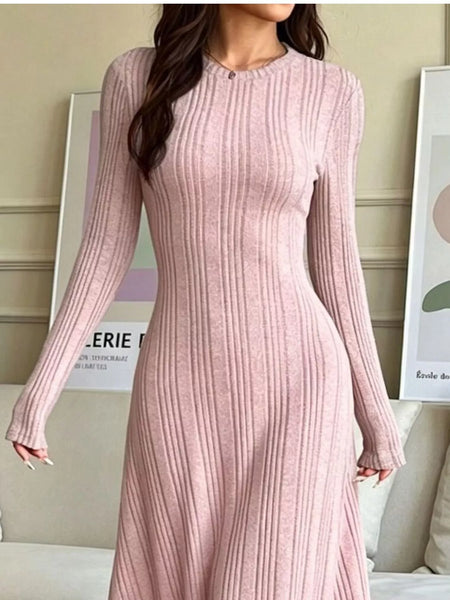 Long Sleeve Ribbed Knit Dress - alternate view 5