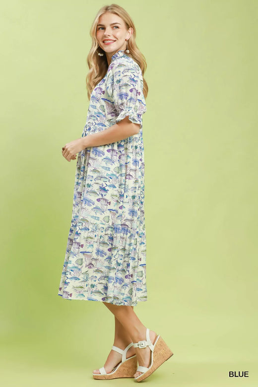 Print Tiered Midi Dress - alternate view 2